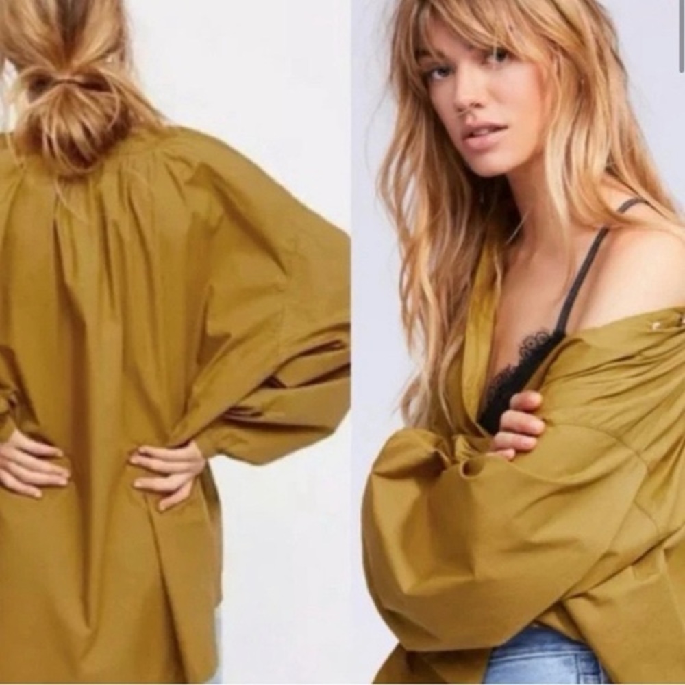 Free People oversized mustard poplin cotton tunic